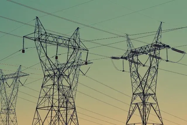 Power lines at dusk