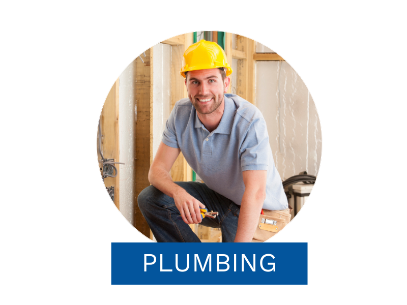 Plumbing contractor wears yellow hard hat