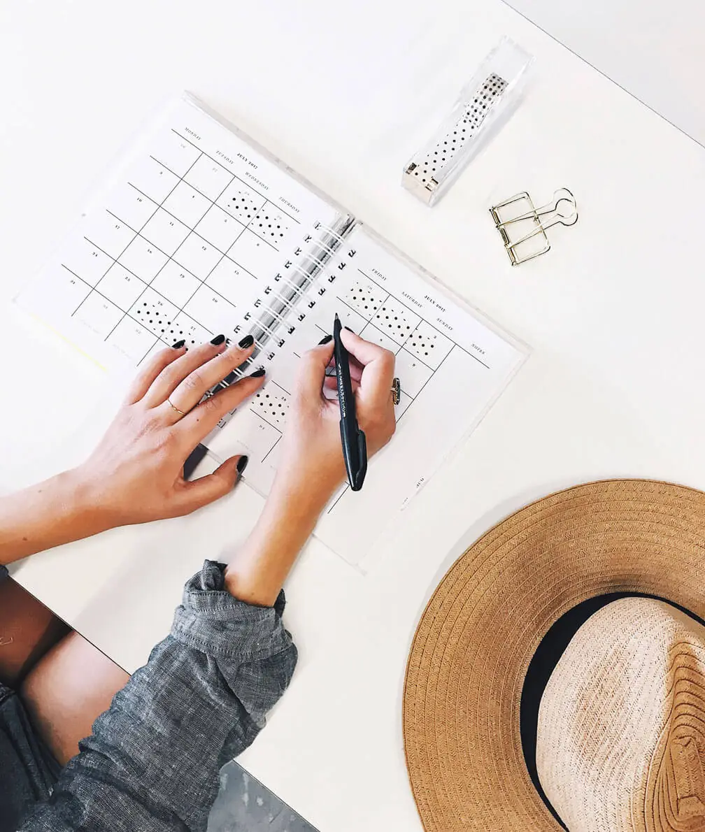 Scheduler-2 Person scheduling an appointment in an agenda.