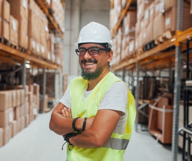 NZ Contractor smiling in a warehouse