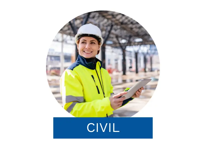 Civil engineer looks at tablet